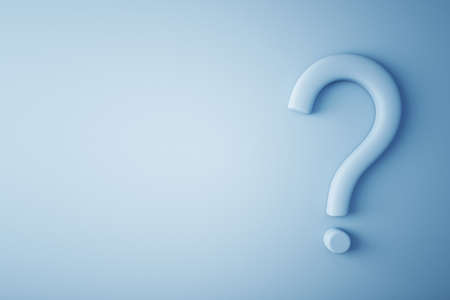 Question mark on a blue background, problem and advertisement concept, 3d rendering, mockup