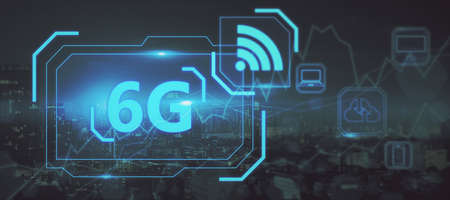 6g light blue hologram with wifi , internet wireless technology concept, 3d renderingの写真素材