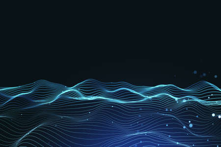 Abstract wave technology background with blue light digital effect, internet connection concept. 3D...