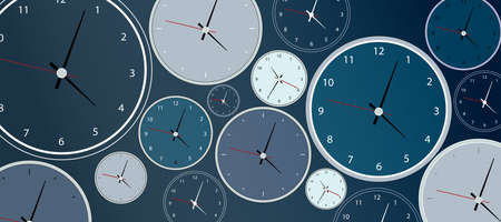 Time management concept. Creative blue clock background