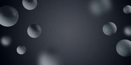 Abstract blurry black background with 3d rendering bubbles and mock up spaceの写真素材
