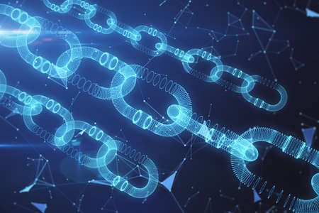 Creative glowing blockchain background. Cryptocurrency and innovation concept. 3D Renderingの写真素材