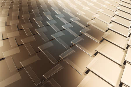 Shiny gold metal tile background. Texture and design. 3D Renderingの写真素材