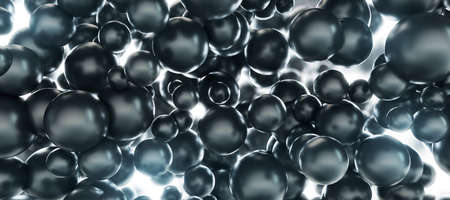 Creative black bubbles backdrop. Screen texture and landing page concept. 3D Rendering