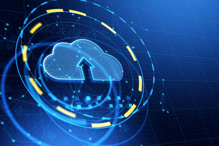 Creative cloud icon on blue background. Cloud computing and database concept. 3D Rendering