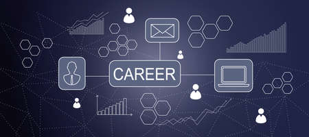 Creative career chart sketch on blue backdrop. Training, growth and success concept. 3D Renderingの写真素材