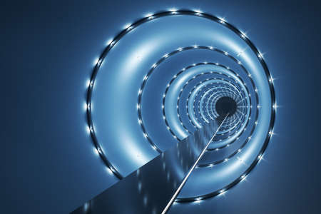 Endless tunnel optical illusion and teleport concept with black glossy runway in futuristic...