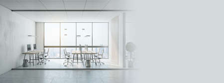 Sunny stylish coworking office with eco-design projectの写真素材