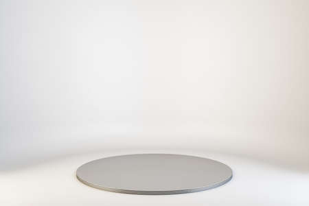 Empty round podium on white concrete background. Gallery exhibition concept. Mock up, 3D Renderingの写真素材