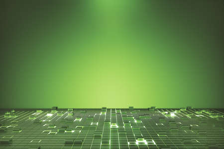 Creative digital green chip background with mock up place for your advertisement. Landing page concept. 3D Renderingの写真素材