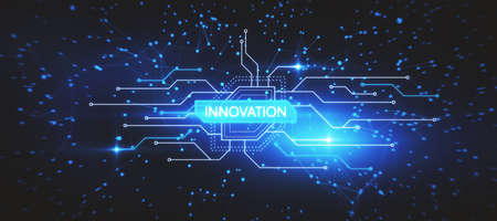 Creative glowing digital hud interface background with circuit and polygonal mesh network. Innovation, future and artificial intelligence concept. 3D Renderingの写真素材