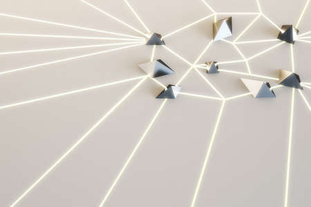 Abstract line connected diamonds on light background. Design concept. 3D Rendering