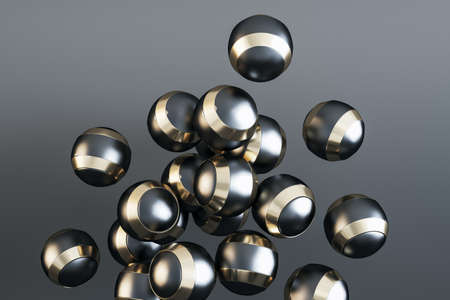 Creative shiny metal silver balls on gray background. Design concept. 3D Rendering