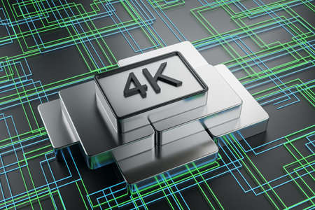 Creative 4K chip on tech background. Ultra resolution concept. 3D Renderingの写真素材