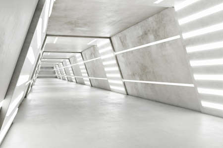 Side view of abstract futuristic space ship interior in light colors. 3D Renderingの写真素材