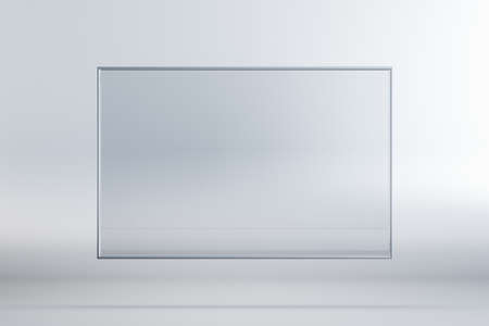 Empty rectangular glass frame banner on white background. Mock up, 3D Rendering