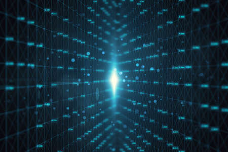 Abstract glowing blue cyber big data background. Technology and innovation concept. 3D Rendering