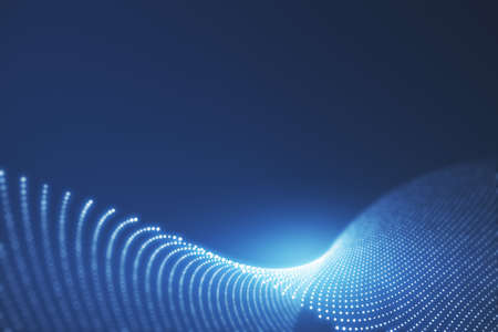 Digital light blue background with mock up place and pattern. Design and innovation concept. 3D...