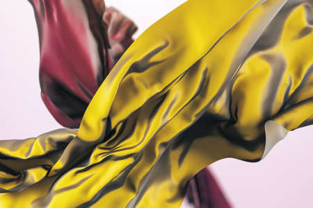 Beautiful shiny yellow cloth on white background. Design, fabric and landing page concept. 3D Renderingの写真素材