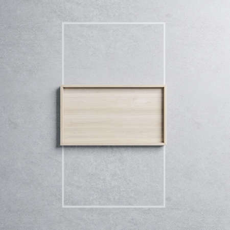 Creative wooden frame with mock up place on concrete wall background. Design and art concept. 3D Renderingの写真素材