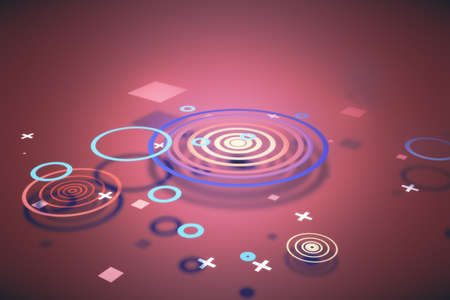 Creative glowing digital purple background with tech elements. Technology and innovation concept. 3D Renderingの写真素材