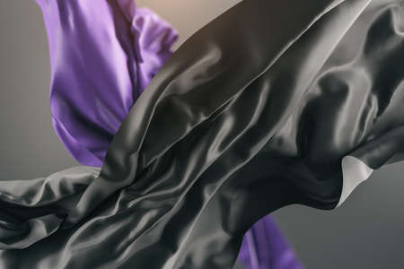 Beautiful shiny black cloth on white background. Design, fabric and landing page concept. 3D Renderingの写真素材