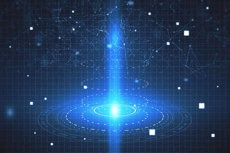 Abstract creative gaming interface on blue sky background. Hud and virtual reality concept. 3D...