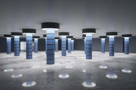 Clean concrete underground interior with columns. Design and subway concept. 3D Rendering