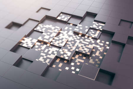 Abstract glowing gray square texture. Technology and design concept. 3D Renderingの写真素材