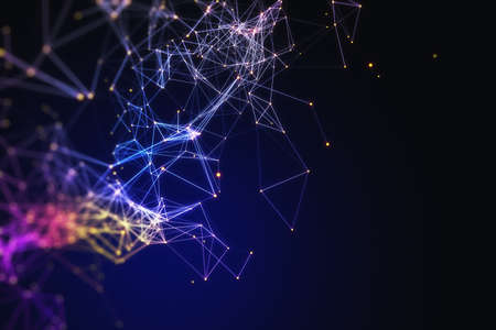 Glowing digital polygonal wave on dark background with mock up place. Technology and design concept....