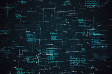 Creative glowing coding big data interface on dark background. Technology and futuristic network. 3D Renderingの写真素材