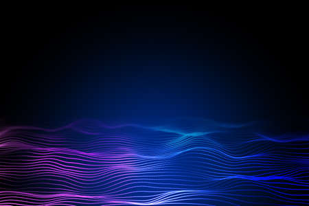 Bright digital polygonal wave on dark backdrop with mock up place. Technology and design concept. 3D...