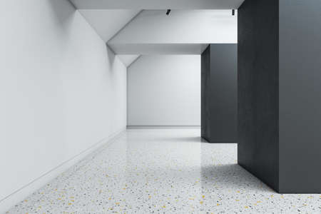 Creative concrete exhibition hall interior with daylight, mock up place. Gallery and museum concept. 3D Renderingの写真素材