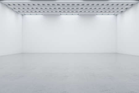 New empty white concrete gallery interior with mock up place on wall. Art, no people, museum and...