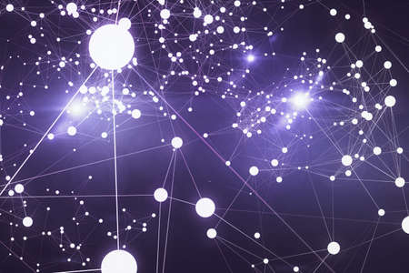 Abstract glowing connected dots interface on dark background. Network and connection concept. 3D...