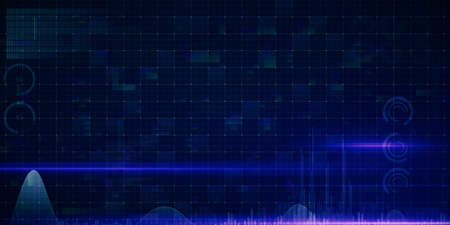Abstract wide blue digital grid background blurry business interface. Technology, communication,...