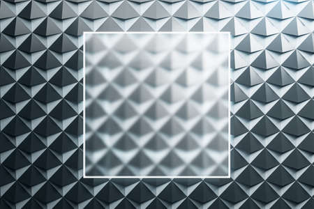 Empty transparent glass poster on abstract gray triangular background. technology and geometry...