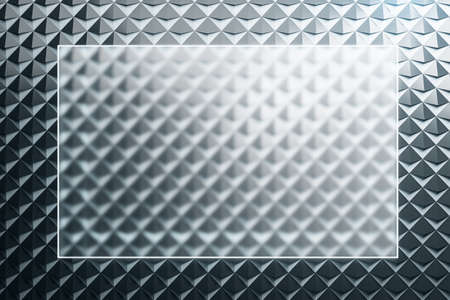 Empty rectangular transparent glass poster on abstract gray triangular background. technology and geometry concept. Mockup, 3D Renderingの写真素材