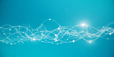 Close up of creative blue polygonal wallpaper with mesh. network and science concept. 3D Rendering