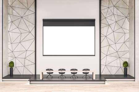 Contemporary luxury concrete lecture hall auditorium interior with mock up place on white...