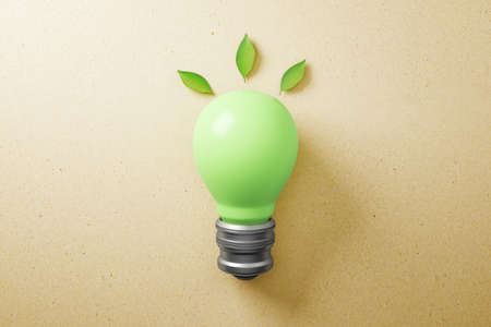 Abstract green lamp on brown background. Energy and save concept. 3D Rendering