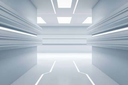 Abstract futuristic white corridor. Design and hallway concept. 3D Rendering