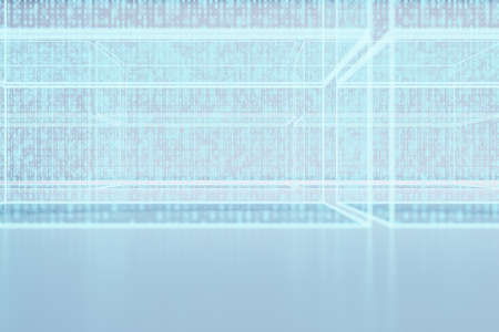 Creative glowing cyber binary code room. technology and matrix concept. 3D Rendering