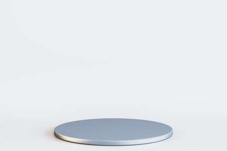 Close up of round pedestal on white background with mock up place. Presentation and product concept. 3D Renderingの写真素材