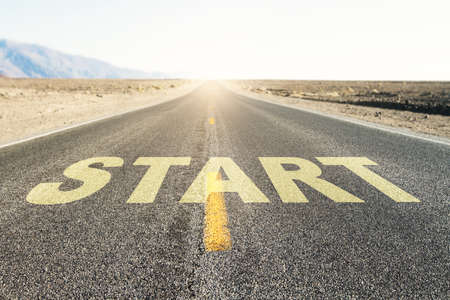 Start line on country highway background. Concept for business planning, strategy and challenge or...