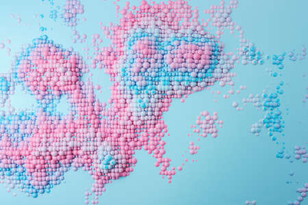 Creative spreading blue and pink bubbles background. Design and creativity concept. 3D Renderingの写真素材