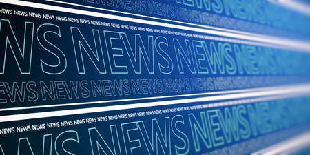 Abstract glowing blue breaking news pattern backdrop. Headline, communication and global world concept. 3D Renderingの写真素材