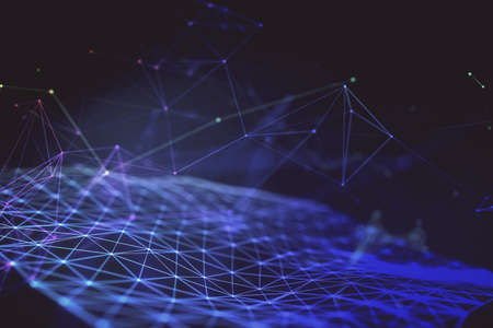 Abstract technology background with bright blue digital plexus. 3D renderingの写真素材