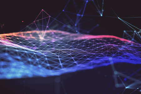 Abstract technology dark background with bright digital triangle plexus. 3D renderingの写真素材