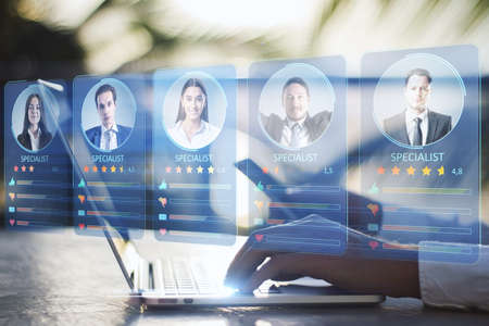 Human resource management concept. CV online to choose the perfect employee for business. Modern...